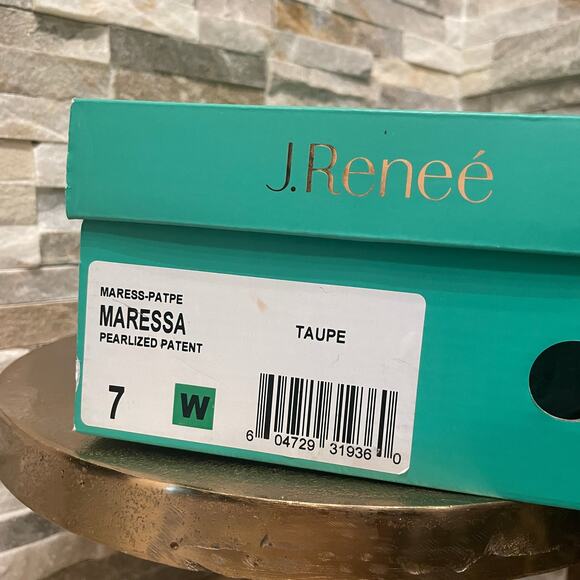 J.Renéé Maressa Heel 7W Pearl Patent Taupe | Metallic Filigree Stiletto NIB Pump - Picture 10 of 14